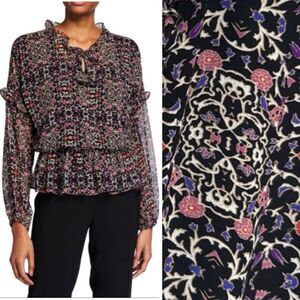 NWT Misa Los Angeles Vera Ruffles Black Floral Blouse Small